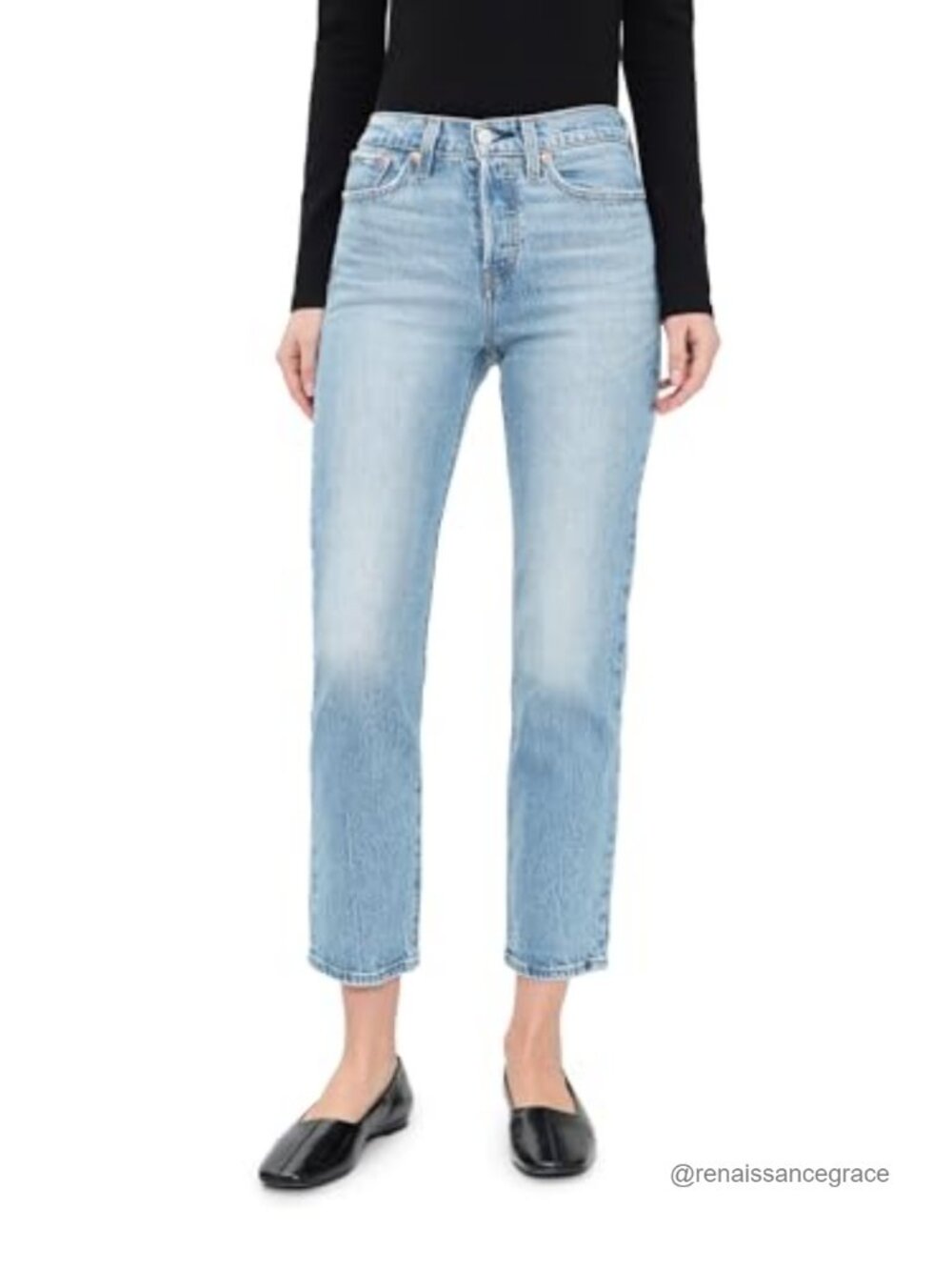 High Rise Straight Leg Jeans Snug Fit Cotton Blend
